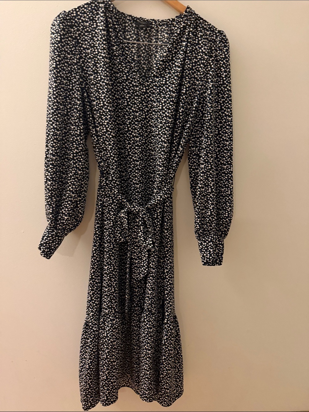Like new Ann Taylor Black Floral Midi Dress with Tie Waist, size medium